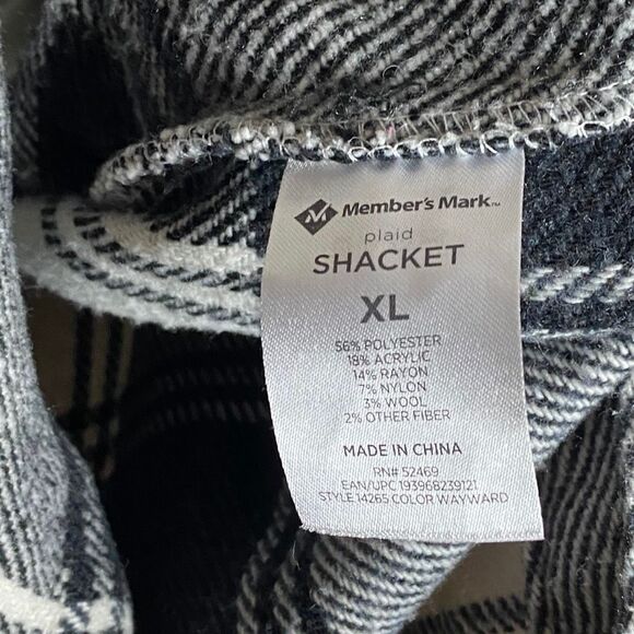 Member’s Mark Plaid Shacket Jacket Black White Button Front Pockets Women XL - Picture 4 of 5